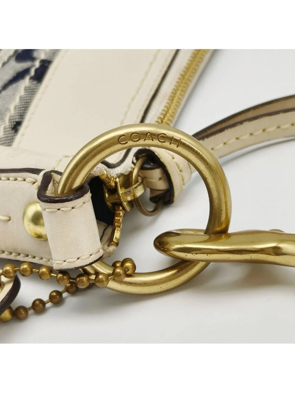 Coach Signature Denim Canvas Crossbody Bag Blue Ivory Leather